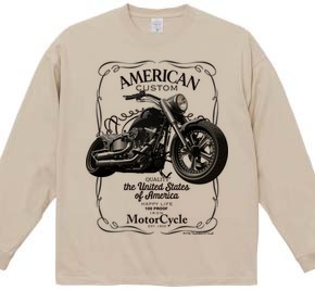 アメリカン カスタムバイク ウイスキーラベル ビックシルエットロングスリープTシャツ