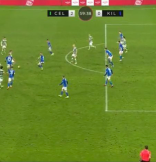 Kyogo is offside when McGregor plays the ball to him