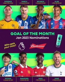 Premier League January Goal of the Month nominations 2023 jan
